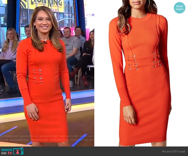 Karen Millen Lace-Up Rib-Knit Dress worn by Ginger Zee on Good Morning America
