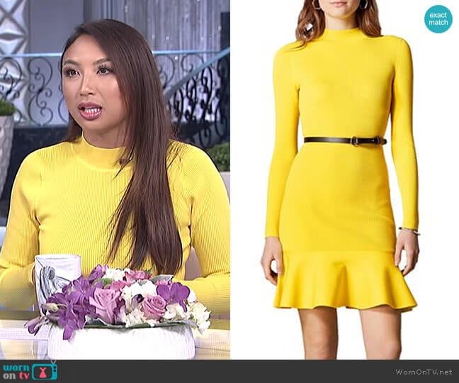 Karen Millen Belted Rib-Knit Dress worn by Jeannie Mai on The Real