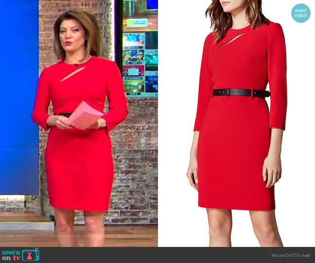 Karen Millen Cutout Belted Sheath Dress worn by Norah O'Donnell on CBS Mornings