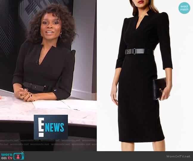 Karen Millen Leather Belt Pencil Dress worn by Zuri Hall on E! News
