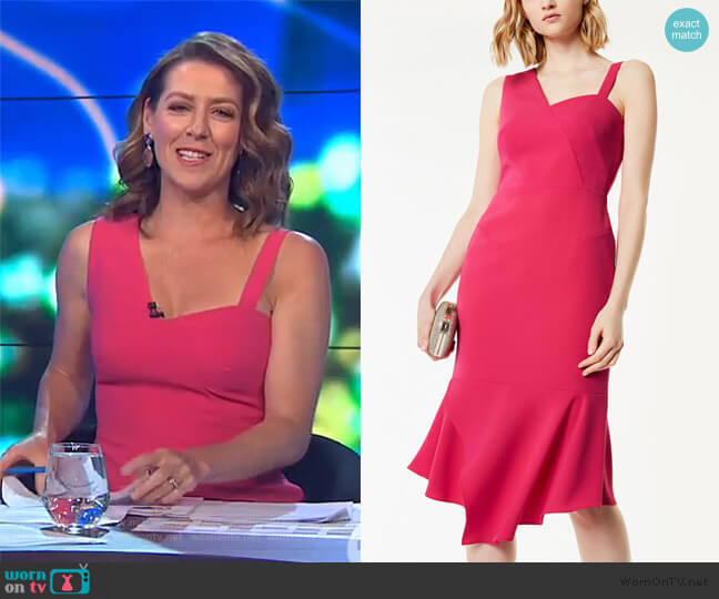 Karen Millen One-Shoulder Peplum Dress worn by Gorgi Coghlan on The Project