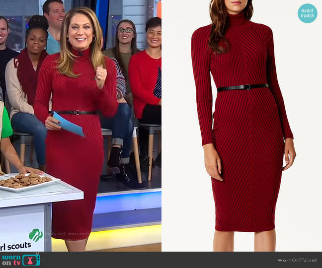 Karen Millen Ribbed Fitted Knit Dress worn by Ginger Zee on Good Morning America