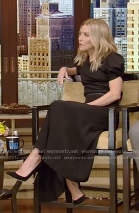 Kelly’s black puff sleeve top and asymmetric skirt on Live with Kelly and Ryan