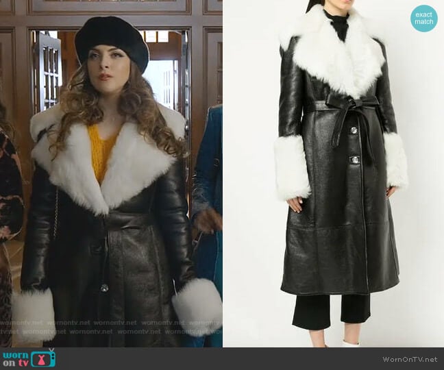 Magda Butrym Hudson Coat worn by Fallon Carrington (Elizabeth Gillies) on Dynasty