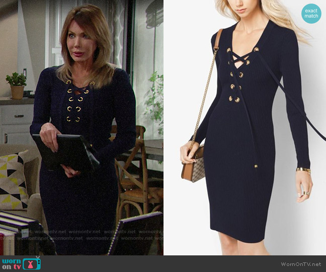 MICHAEL Michael Kors Lace-Up Ribbed Dress worn by Taylor Hayes (Hunter Tylo) on The Bold and the Beautiful