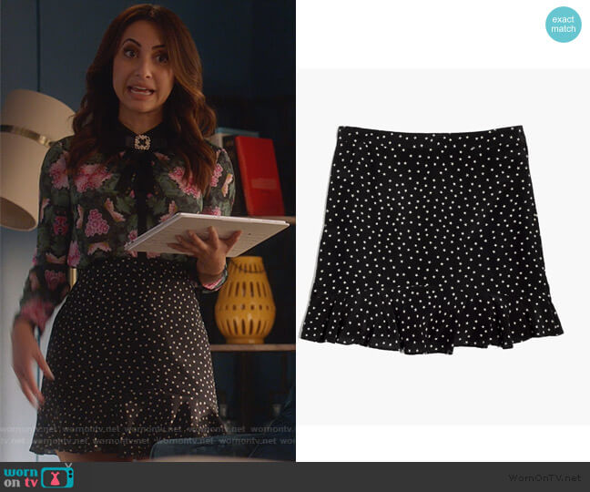 Madewell Silk Ruffle Edge Star Scatter Skirt worn by Ana Torres (Francia Raisa) on Grown-ish