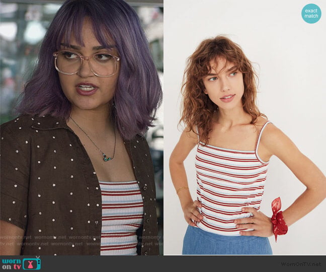Madewell Square-Neck Tank Top in Akiva Stripe worn by Gert Yorkes (Ariela Barer) on Marvels Runaways