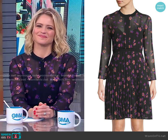 Maje Printed Pleated Dress worn by Sara Haines on Good Morning America