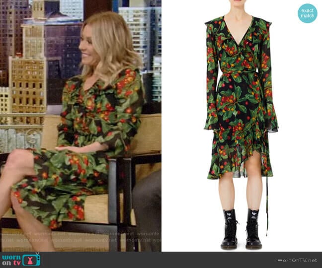 Marc Jacobs Fruit Print Ruffle Wrap Dress worn by Kelly Ripa on Live with Kelly and Mark