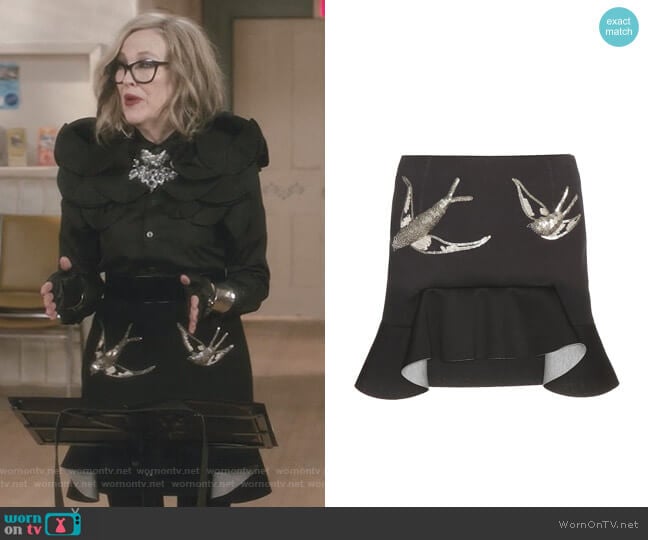Marni Embellished Neoprene Miniskirt worn by Moira Rose (Catherine O'Hara) on Schitts Creek