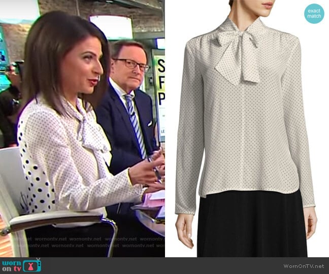 Max Mara Silk Polka Dot Tie-Neck Blouse worn by Bianna Golodryga on CBS Mornings