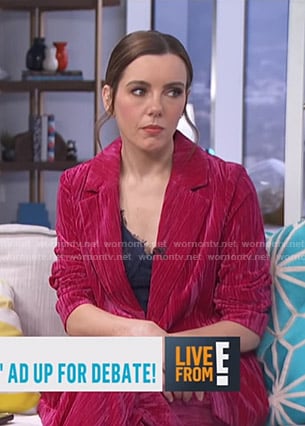 Melanie’s pink velvet suit on Live from E!