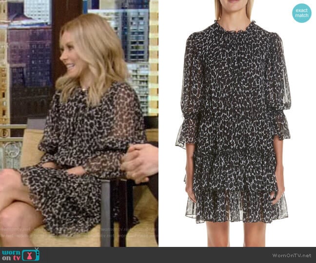 Michael Kors Cheetah Print Tiered Silk Chiffon Minidress worn by Kelly Ripa on Live with Kelly and Mark