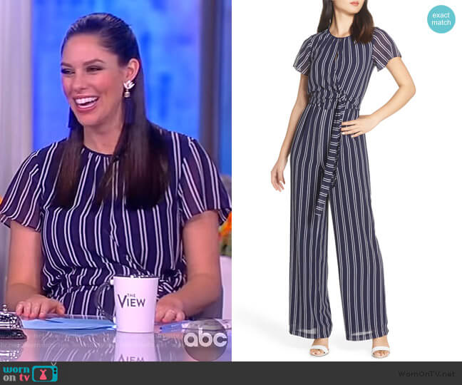 MICHAEL Michael Kors Mega Railroad Striped Jumpsuit worn by Abby Huntsman on The View