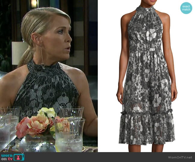 MICHAEL Michael Kors Metallic-Knit Tiered Midi Dress worn by Jennifer Horton (Melissa Reeves) on Days of our Lives