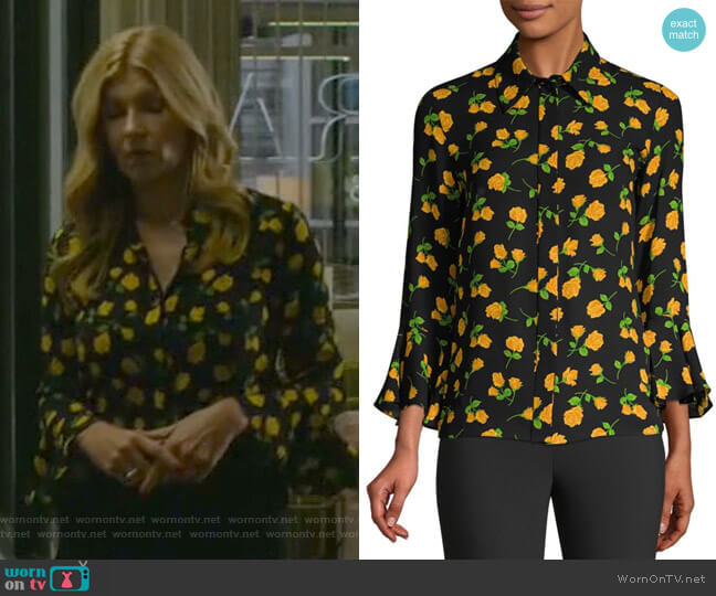 Michael Kors Collection Scattered Roses Silk Flare-Sleeve Blouse worn by Debra Newell (Connie Britton) on Dirty John