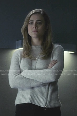Michaela’s speckled side-zip sweater on Manifest