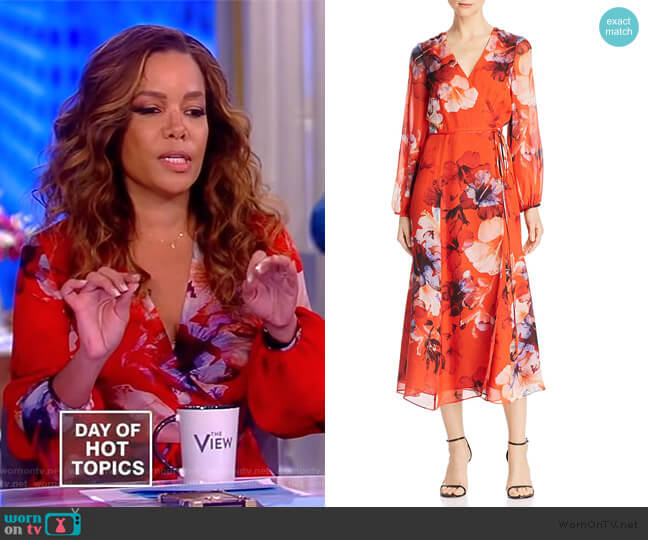 Michelle Mason Floral Print Silk Wrap Midi Dress worn by Sunny Hostin on The View