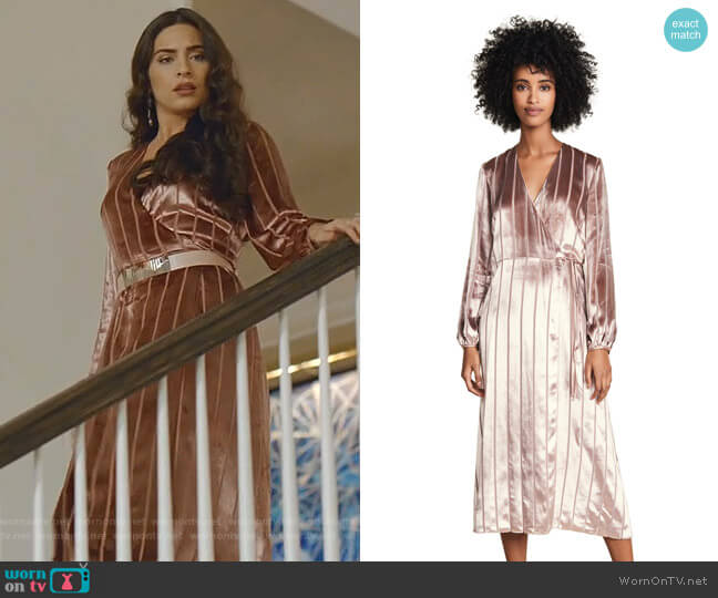 Michelle Mason Long Sleeve Wrap Velvet Dress worn by Cristal Jennings (Daniella Alonso) on Dynasty