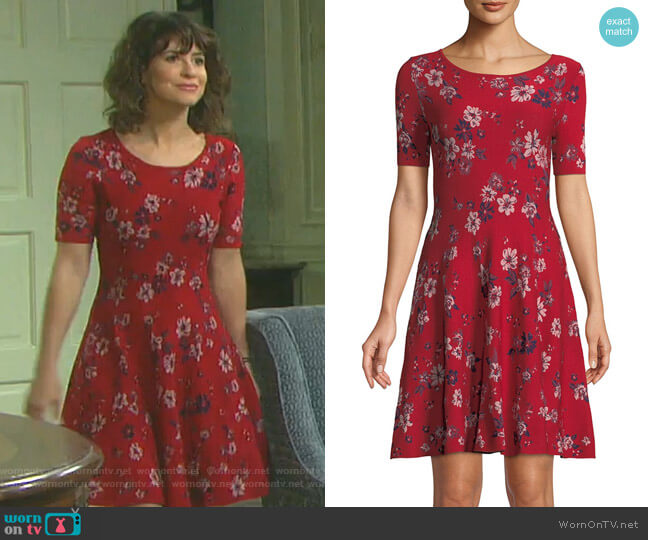 Milly Twilight Floral-Print Fit-and-Flare Dress worn by Sarah Horton (Linsey Godfrey) on Days of our Lives