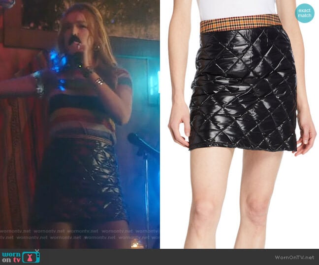 Moncler Quilted Down-Fill Skirt w/ Plaid Trim worn by Kirby Anders (Maddison Brown) on Dynasty