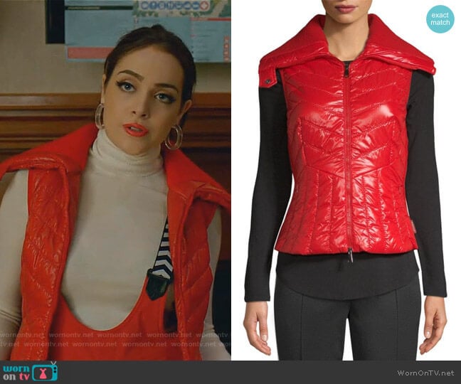 Moncler Tricot Lacquer Mixed Media Vest worn by Fallon Carrington (Elizabeth Gillies) on Dynasty