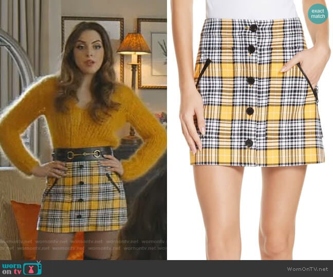 Veronica Beard Monroe Plaid Miniskirt worn by Fallon Carrington (Elizabeth Gillies) on Dynasty