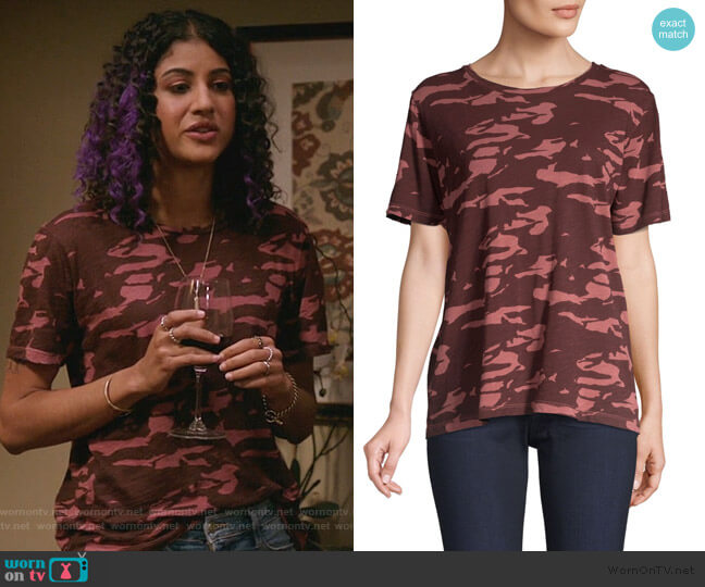 Monrow Two-Tone Cotton Camo Tee worn by Heather Davis (Vella Lovell) on Crazy Ex-Girlfriend