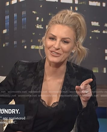Morgan’s black houndstooth jacket and shorts on E! News Nightly Pop
