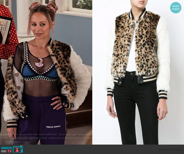 Mother leopard print faux fur bomber jacket