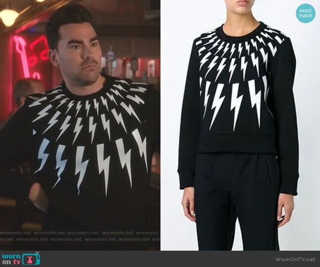 Neil Barrett Lightning Bolt Sweatshirt worn by David Rose (Daniel Levy) on Schitts Creek