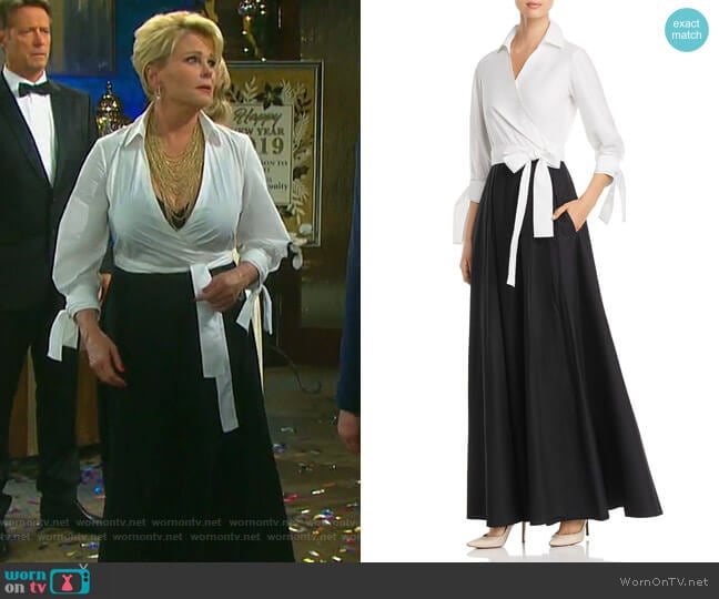 Paule Ka Two-Tone Maxi Wrap Dress worn by Bonnie Lockhart (Judi Evans) on Days of our Lives