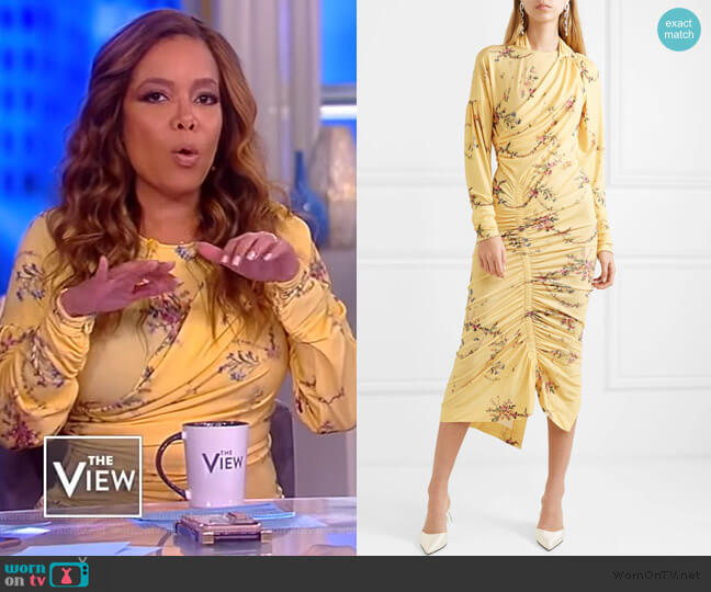 Preen by Thornton Bregazzi Louise ruched floral-print stretch-crepe dress worn by Sunny Hostin on The View