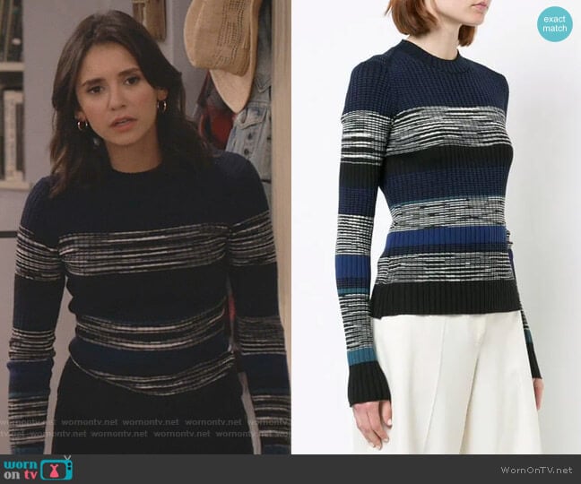 Proenza Schouler Striped Rib Crewneck Sweater worn by Clem (Nina Dobrev) on Fam