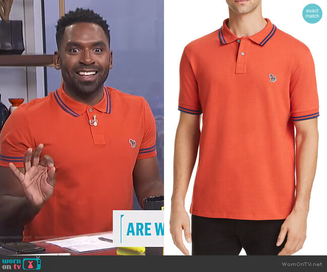 PS Paul Smith Stripe-Trimmed Zebra Polo Shirt worn by Justin Sylvester on E! News