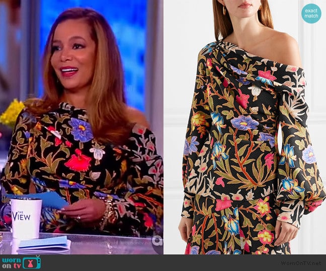 Peter Piloto Floral and foliage-print asymmetric crepe blouse worn by Sunny Hostin on The View