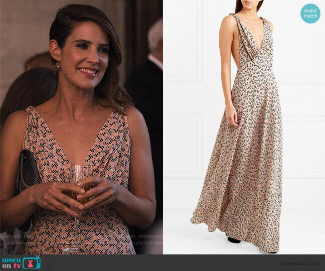 Prada Floral-print silk crepe de chine gown worn by Lisa Turner (Cobie Smulders) on Friends from College