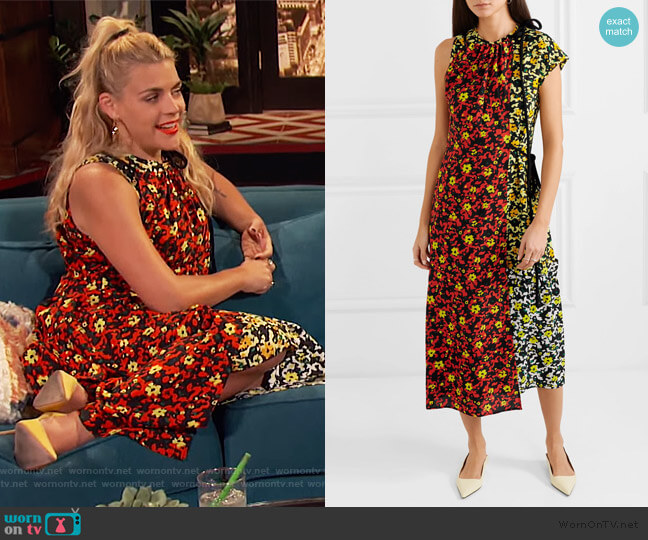 Proenza Schouler Asmmetric floral-print georgette dress worn by Busy Philipps on Busy Tonight