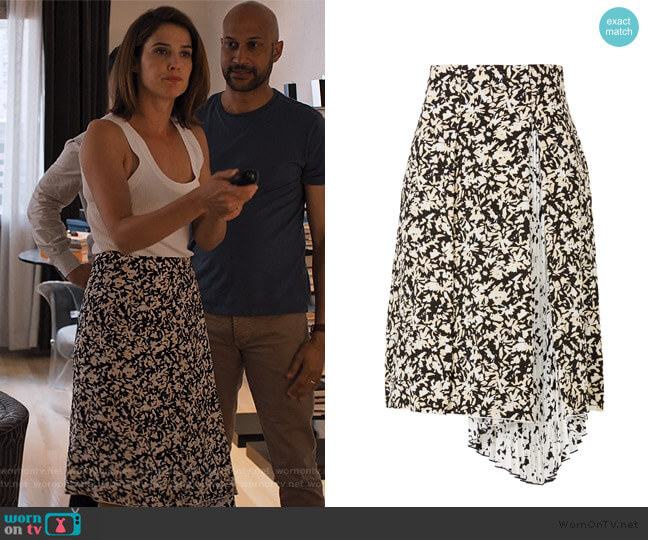 Proenza Schouler Printed Silk Skirt with Pleats worn by Lisa Turner (Cobie Smulders) on Friends from College