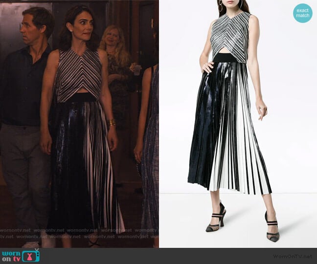 Proenza Schouler Re Edition Pleated Foil Dress worn by Samantha Delmonico (Annie Parisse) on Friends from College