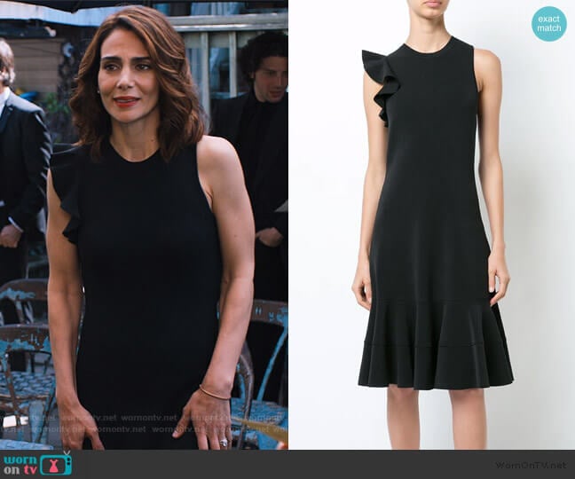 Proenza Schouler Sleeveless One Shoulder Ruffle Dress worn by Samantha Delmonico (Annie Parisse) on Friends from College