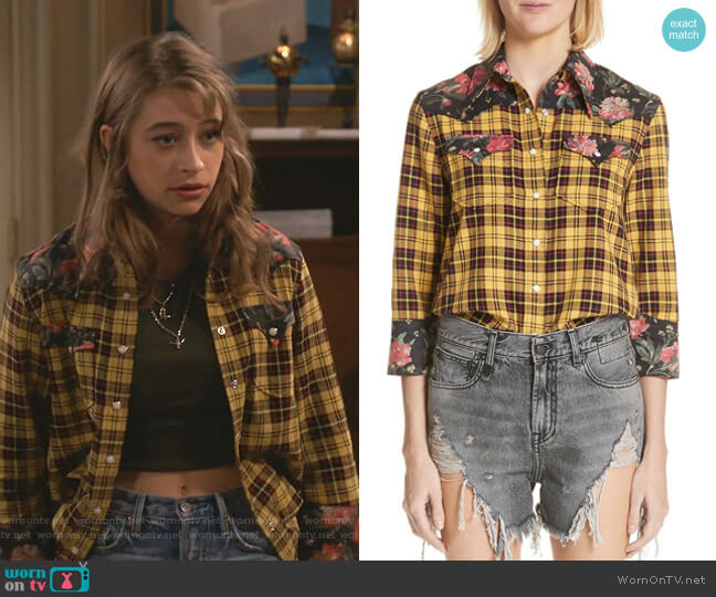 R13 Exaggerated Collar Cowboy Shirt worn by Shannon (Odessa Adlon) on Fam