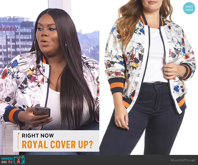 RACHEL Rachel Roy Floral Bomber Jacket worn by Nina Parker on E! News