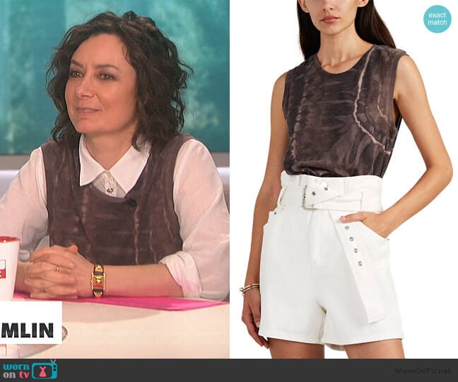 Raquel Allegra Tie-Dyed Cotton-Blend Muscle Tank worn by Sara Gilbert on The Talk
