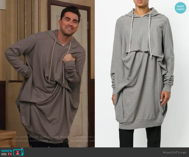 Rick Owens DRKSHDW Draped Jersey Hoodie worn by David Rose (Daniel Levy) on Schitts Creek