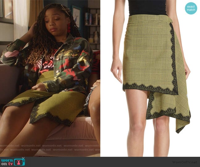 Robert Rodriguez Lace Trim Plaid Skirt worn by Jazlyn Forster (Chloe Bailey) on Grown-ish