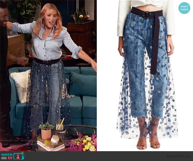 Rachel Comey Sparkle Tulle Fetes Floral Overlay Skirt worn by Busy Philipps on Busy Tonight