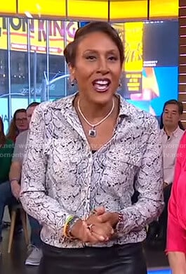 Robin’s white snake print shirt on Good Morning America