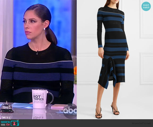 Roland Mouret Olivier perforated striped stretch-knit dress worn by Abby Huntsman on The View
