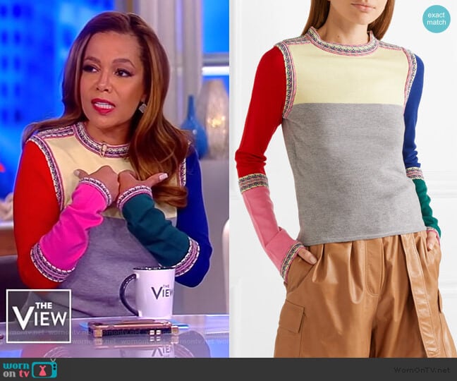 Rosie Assoulin Color-block wool sweater worn by Sunny Hostin on The View